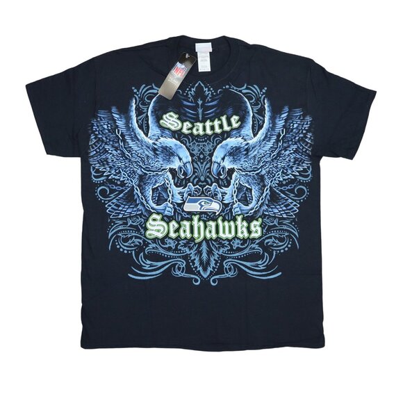 Seattle Seahawks NFL Team Apparel Face Off Liquid Blue Crew Neck T-Shirt NWT - Picture 1 of 2